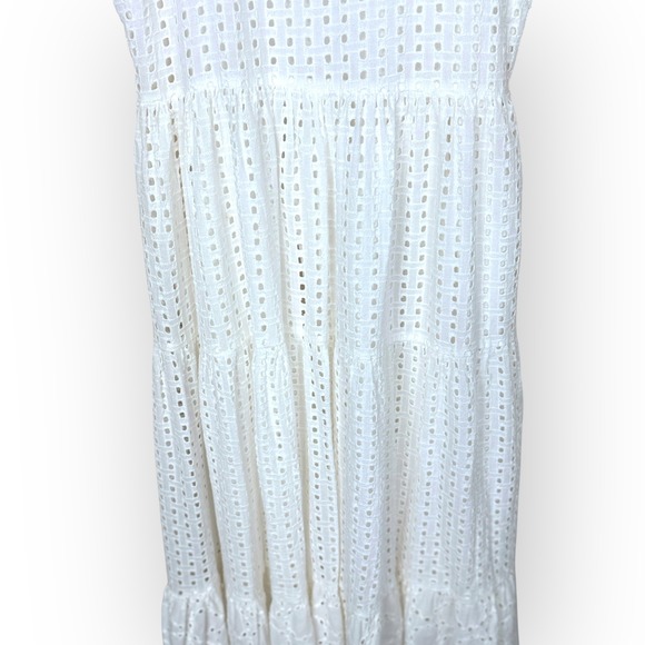 CK Bradley Eyelet Ruffle Mock‎ Neck Sleeveless Tiered Maxi Dress White S - Picture 10 of 11